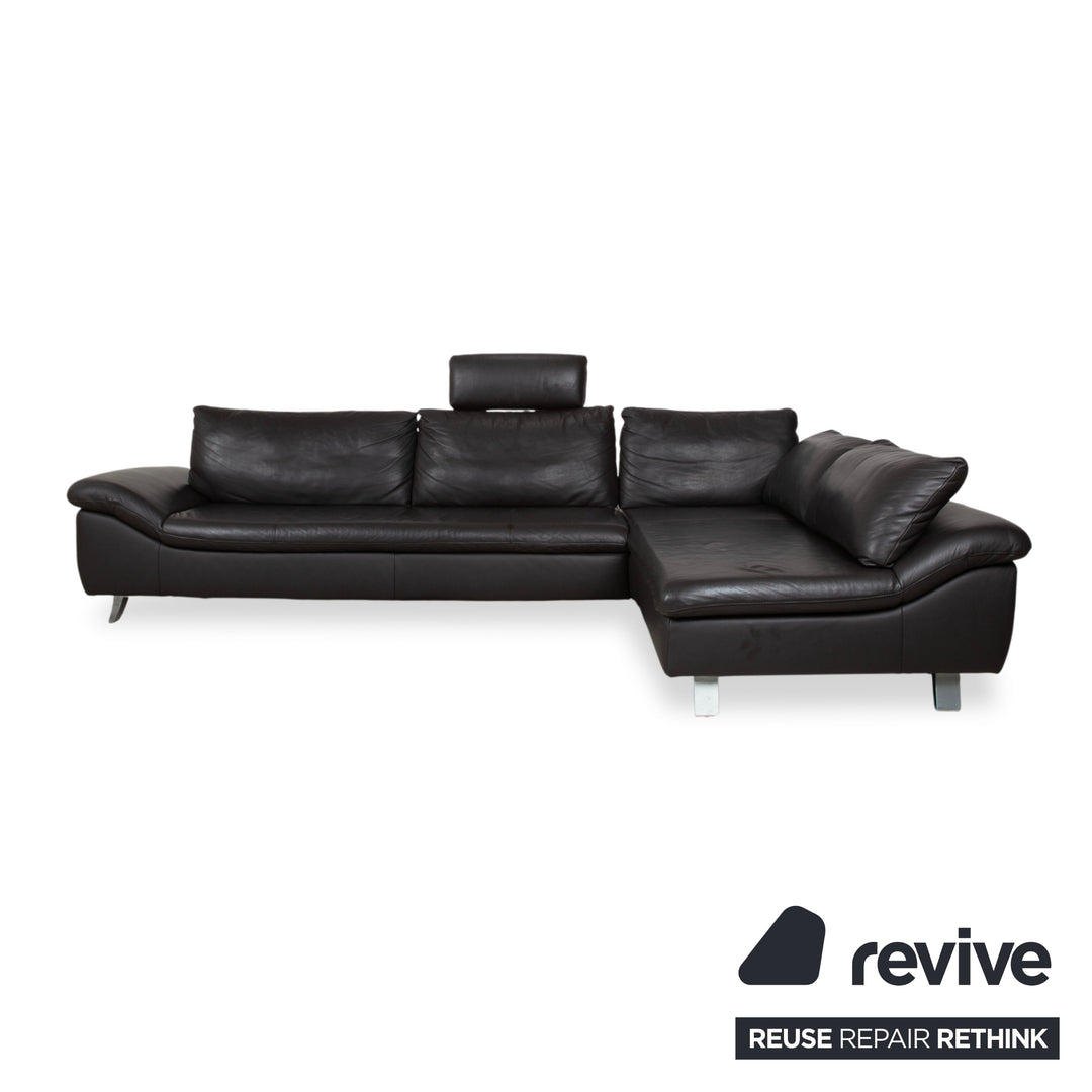 Ewald Schillig Leder Ecksofa Schwarz Sofa Couch manuelle Funktion Kopfstütze
