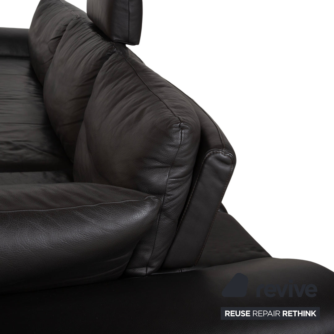 Ewald Schillig Leder Ecksofa Schwarz Sofa Couch manuelle Funktion Kopfstütze