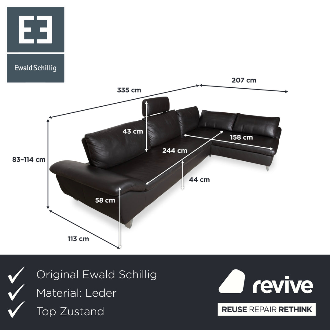 Ewald Schillig Leder Ecksofa Schwarz Sofa Couch manuelle Funktion Kopfstütze