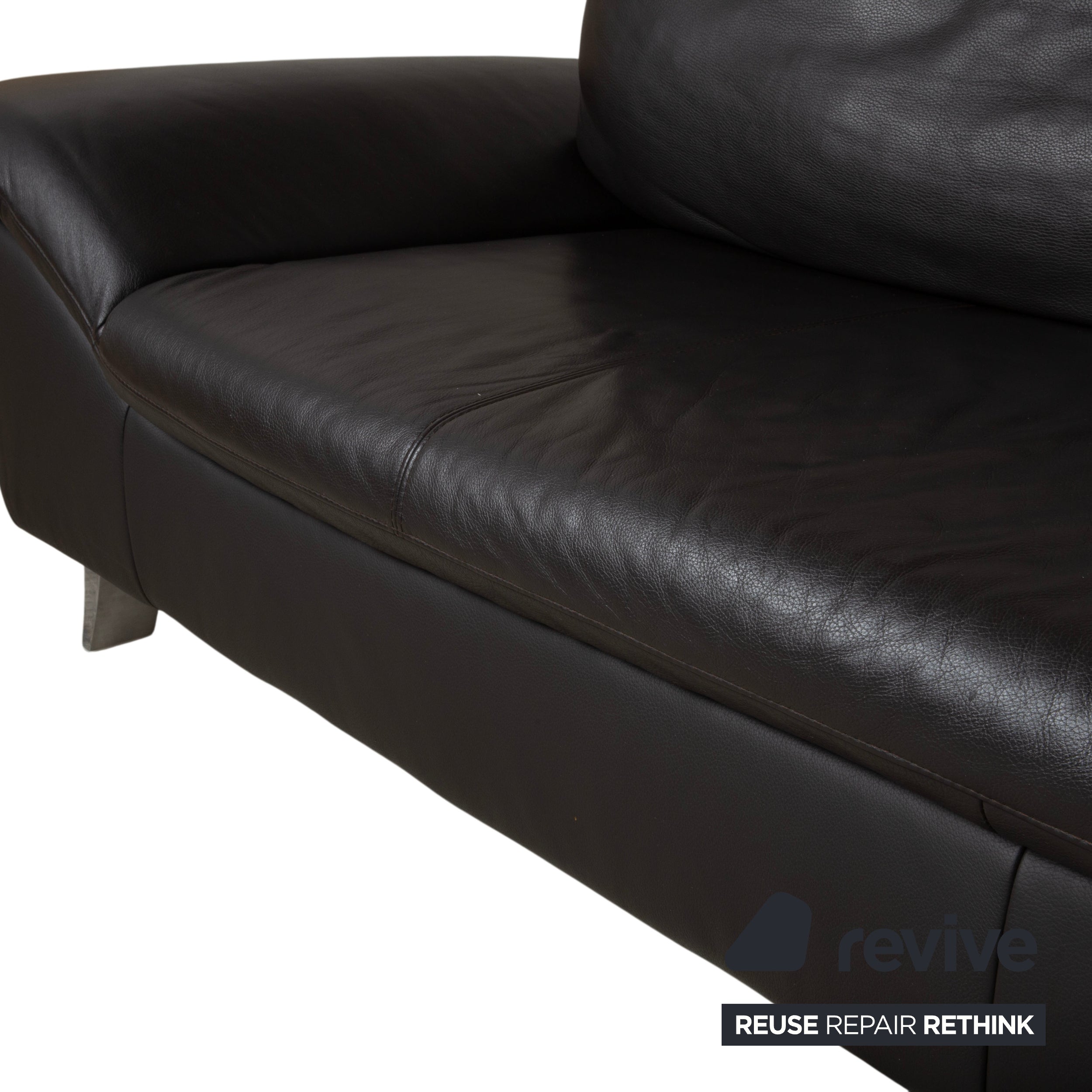 Ewald Schillig Canapé d'angle en cuir noir, fonction manuelle, appuie-tête