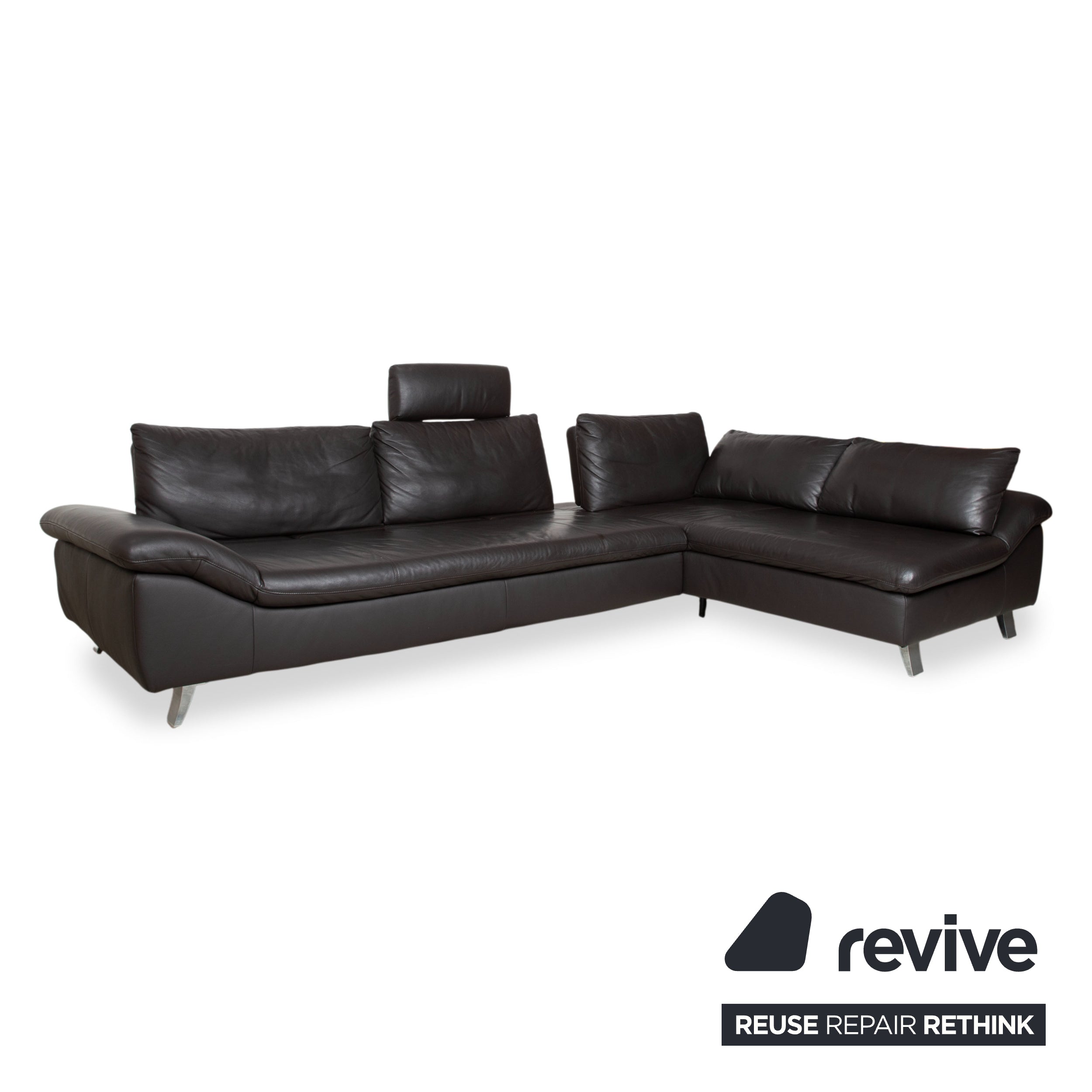 Ewald Schillig Leder Ecksofa Schwarz Sofa Couch manuelle Funktion Kopfstütze