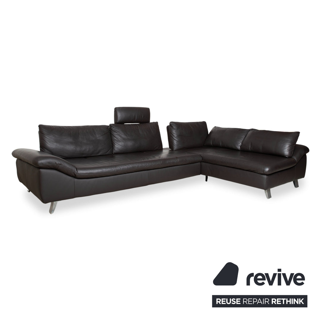 Ewald Schillig Leder Ecksofa Schwarz Sofa Couch manuelle Funktion Kopfstütze