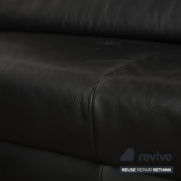 Ewald Schillig Leder Ecksofa Schwarz Sofa Couch Kopfstützen manuelle Funktion
