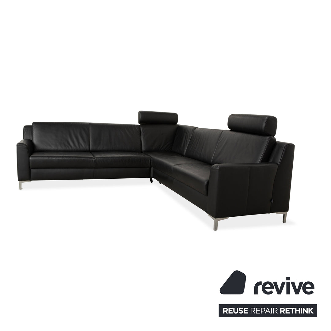 Ewald Schillig Leder Ecksofa Schwarz Sofa Couch Kopfstützen manuelle Funktion