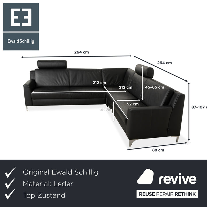 Ewald Schillig Leder Ecksofa Schwarz Sofa Couch Kopfstützen manuelle Funktion