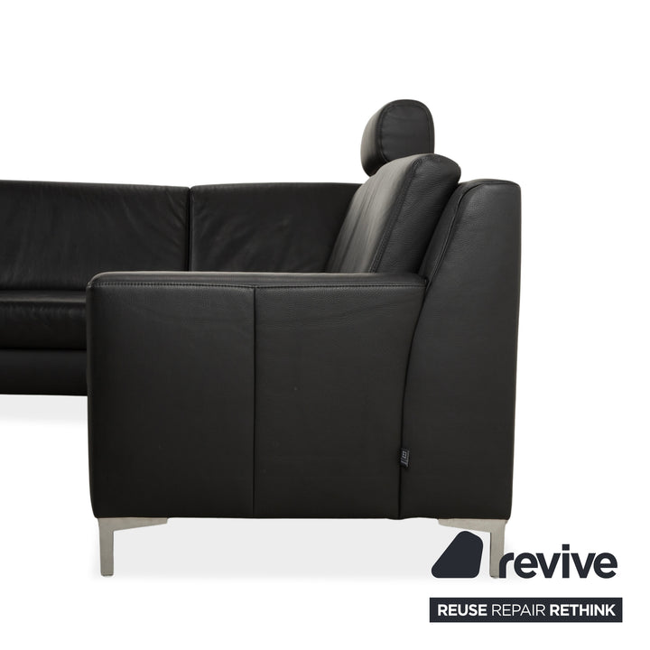 Ewald Schillig Leder Ecksofa Schwarz Sofa Couch Kopfstützen manuelle Funktion