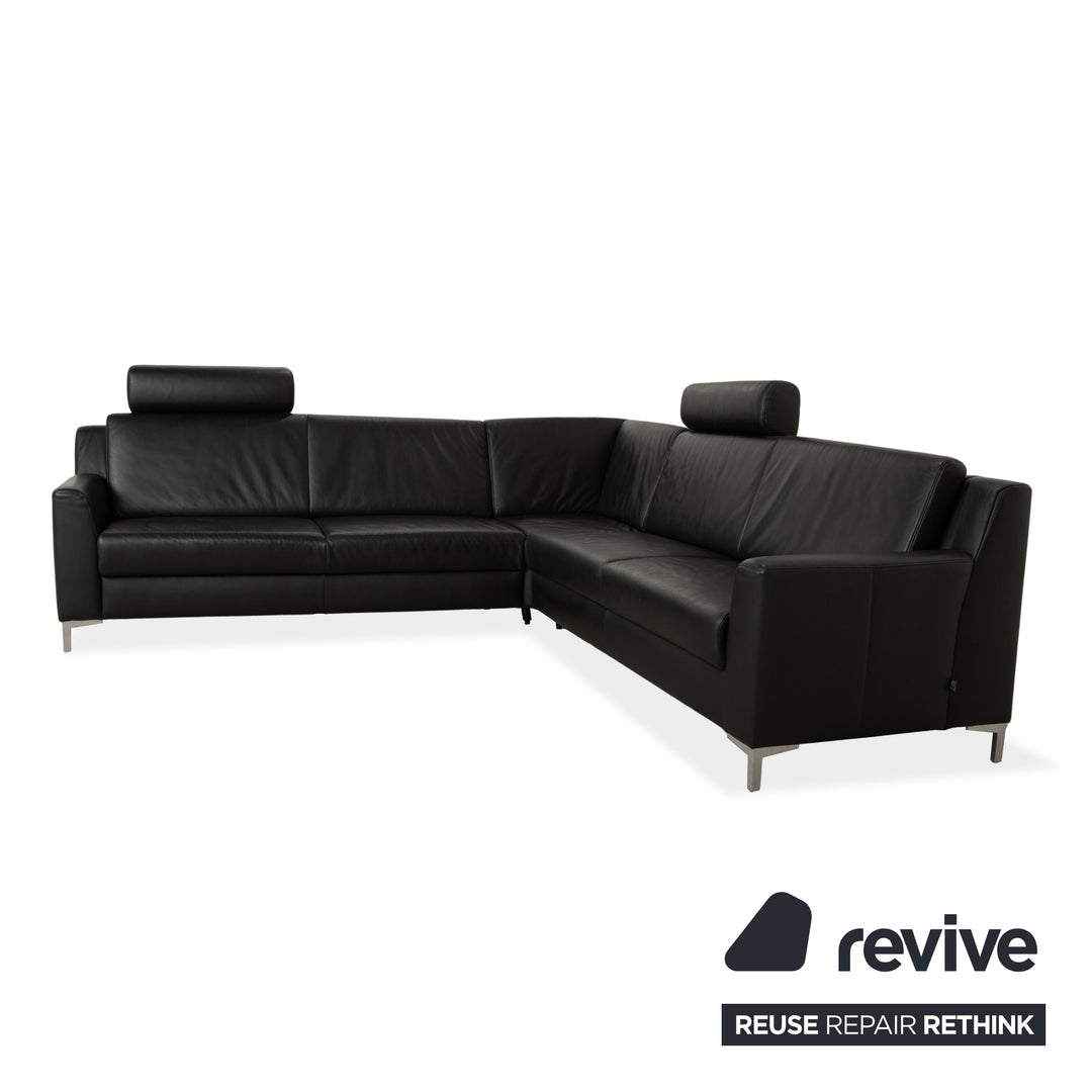Ewald Schillig Leder Ecksofa Schwarz Sofa Couch Kopfstützen manuelle Funktion
