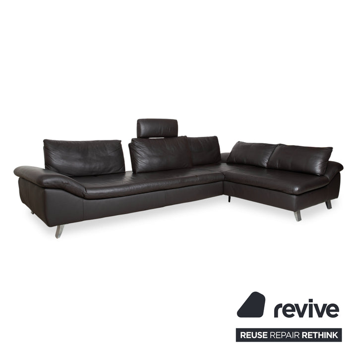 Ewald Schillig Leder Ecksofa Schwarz Sofa Couch manuelle Funktion Kopfstütze