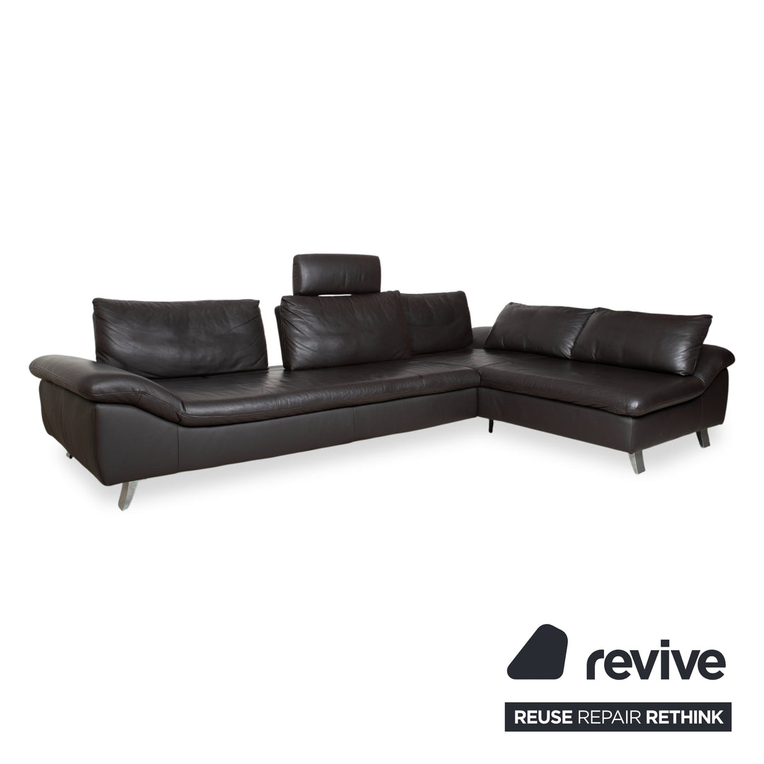 Ewald Schillig Leder Ecksofa Schwarz Sofa Couch manuelle Funktion Kopfstütze