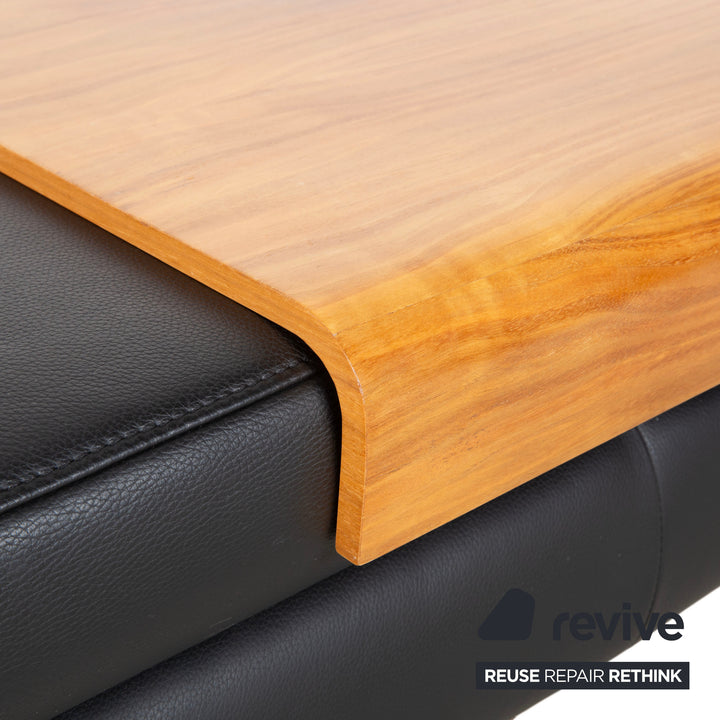 Ewald Schillig Leder Holz Hocker Schwarz Rollen Stauraum