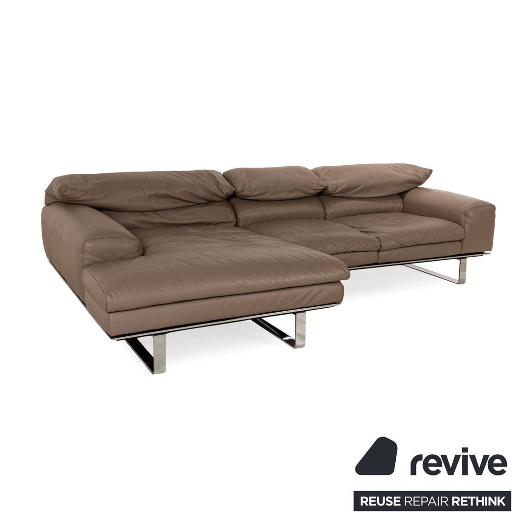 Ewald Schillig Leather Sofa Set Brown Recamiere Left Corner Sofa Stool Couch