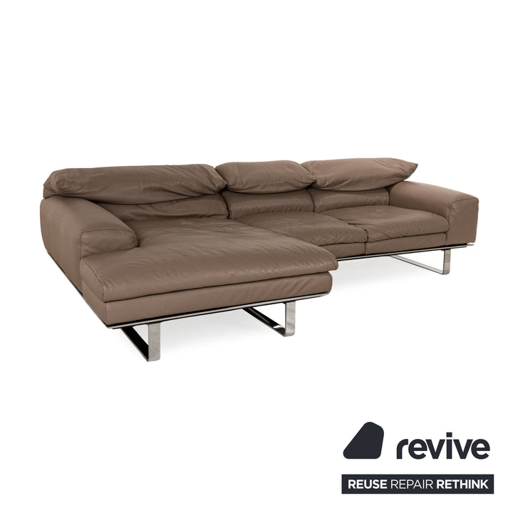 Ewald Schillig Leather Sofa Set Brown Recamiere Left Corner Sofa Stool Couch