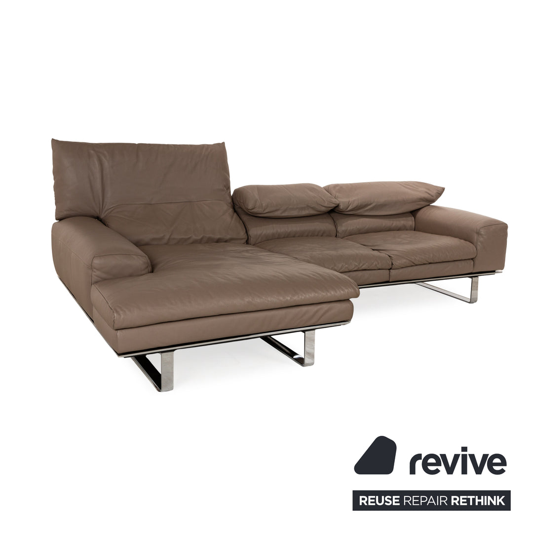 Ewald Schillig Leather Sofa Set Brown Recamiere Left Corner Sofa Stool Couch