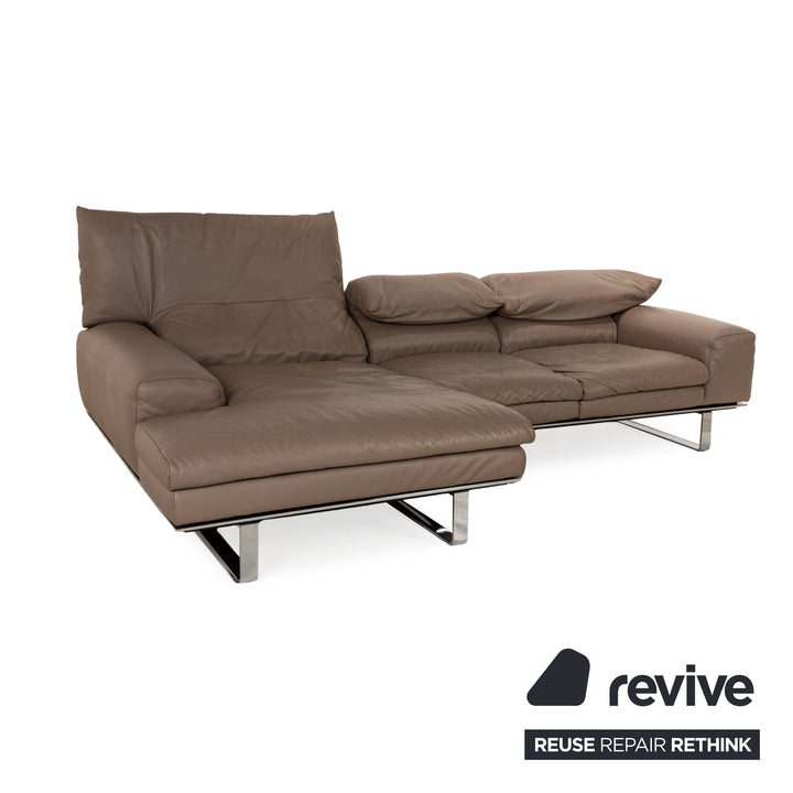 Ewald Schillig Leather Sofa Set Brown Recamiere Left Corner Sofa Stool Couch