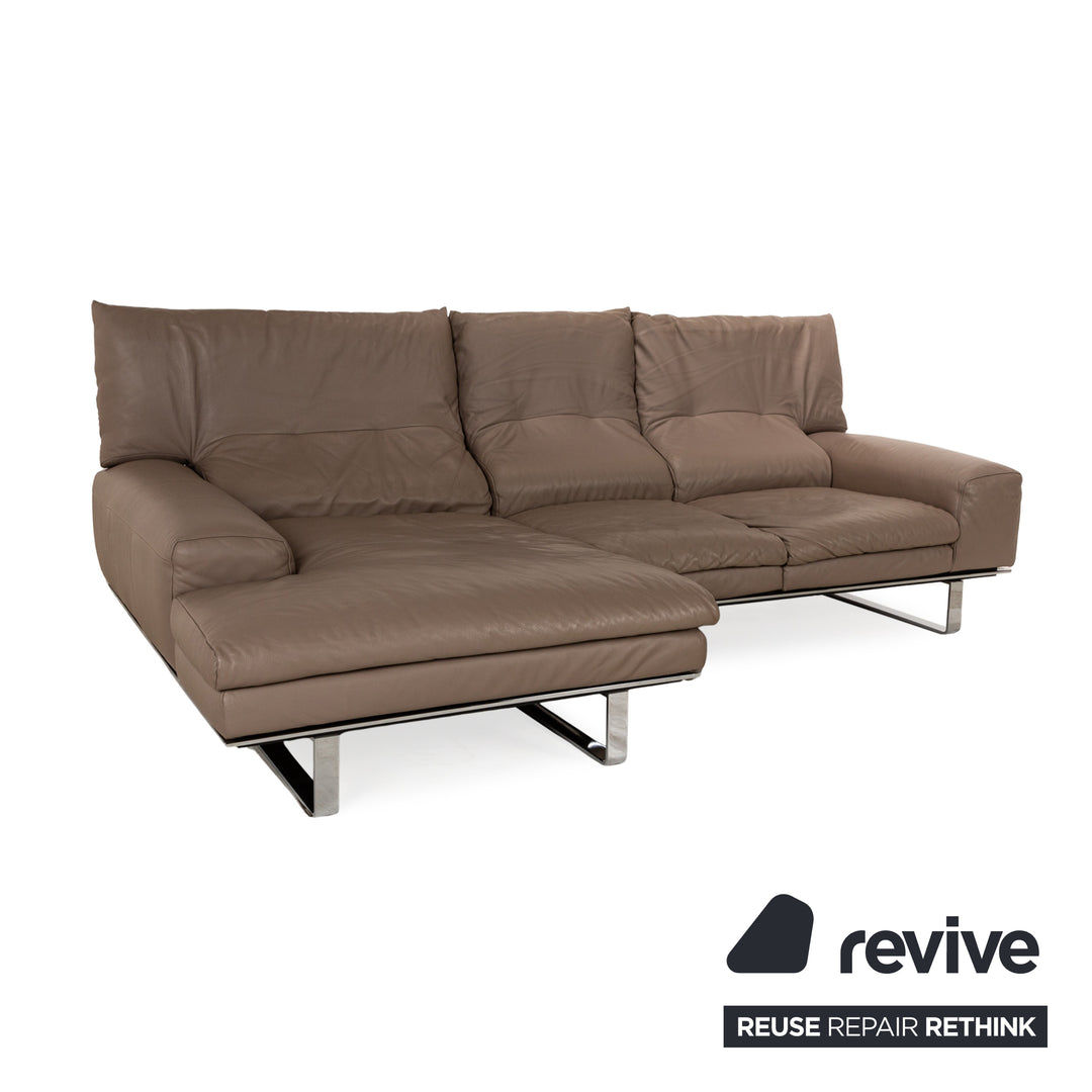 Ewald Schillig Leather Sofa Set Brown Recamiere Left Corner Sofa Stool Couch