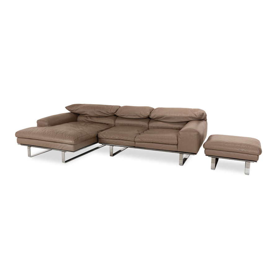 Ewald Schillig Leder Sofa Garnitur Braun Recamiere Links Ecksofa Hocker Couch