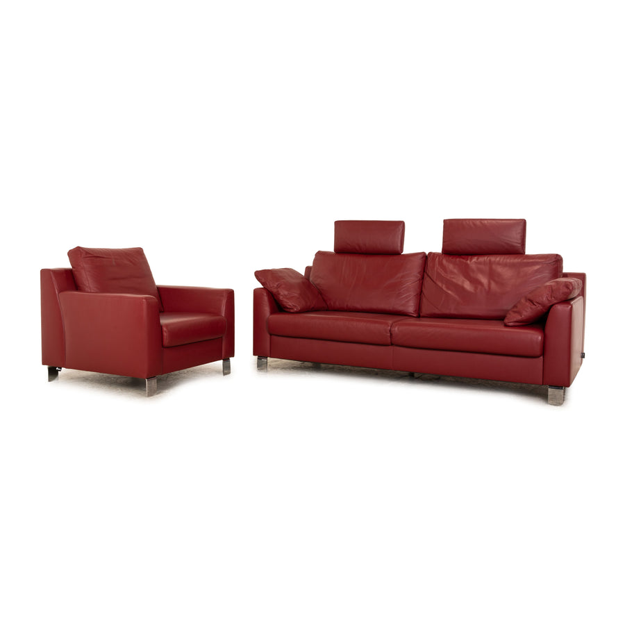 Ewald Schillig Leder Sofa Garnitur Rot Zweisitzer Sessel inkl. Kopfstütze