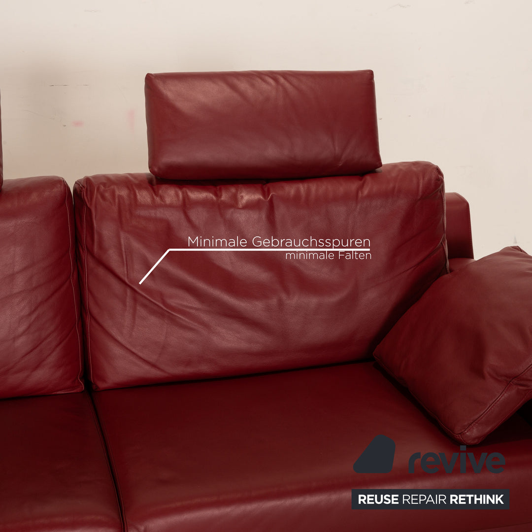 Ewald Schillig Leder Sofa Garnitur Rot Zweisitzer Sessel inkl. Kopfstütze