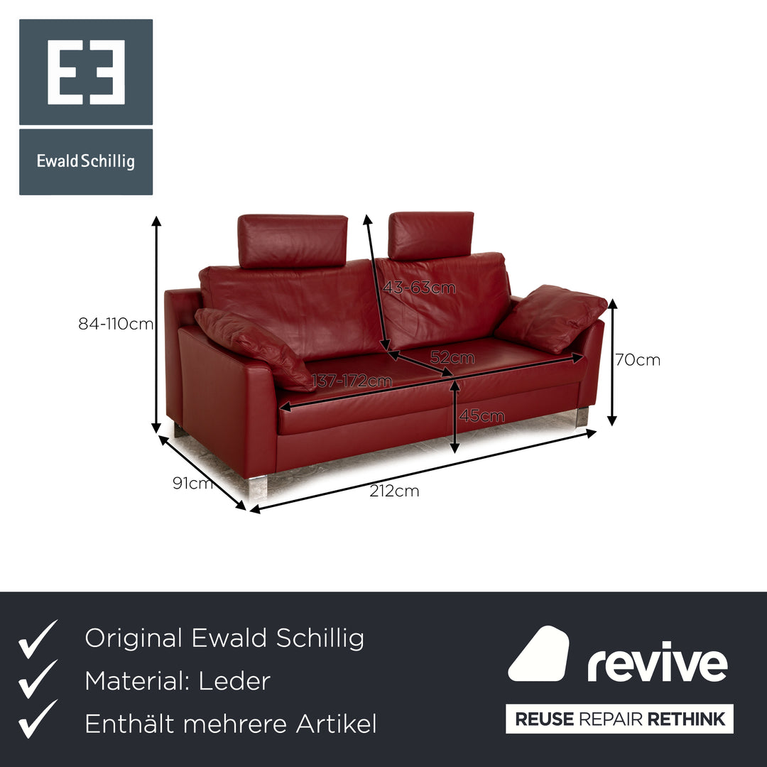 Ewald Schillig Leder Sofa Garnitur Rot Zweisitzer Sessel inkl. Kopfstütze