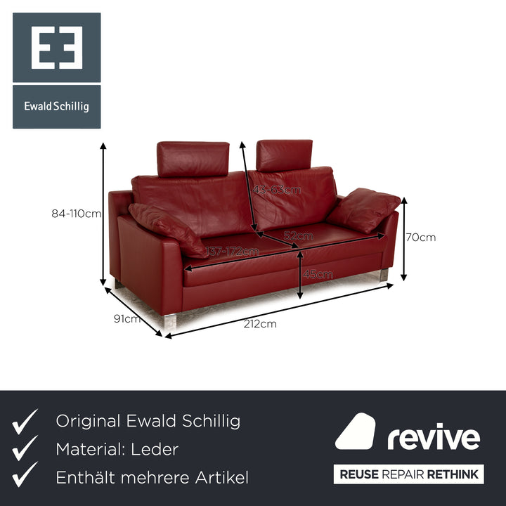 Ewald Schillig Leder Sofa Garnitur Rot Zweisitzer Sessel inkl. Kopfstütze