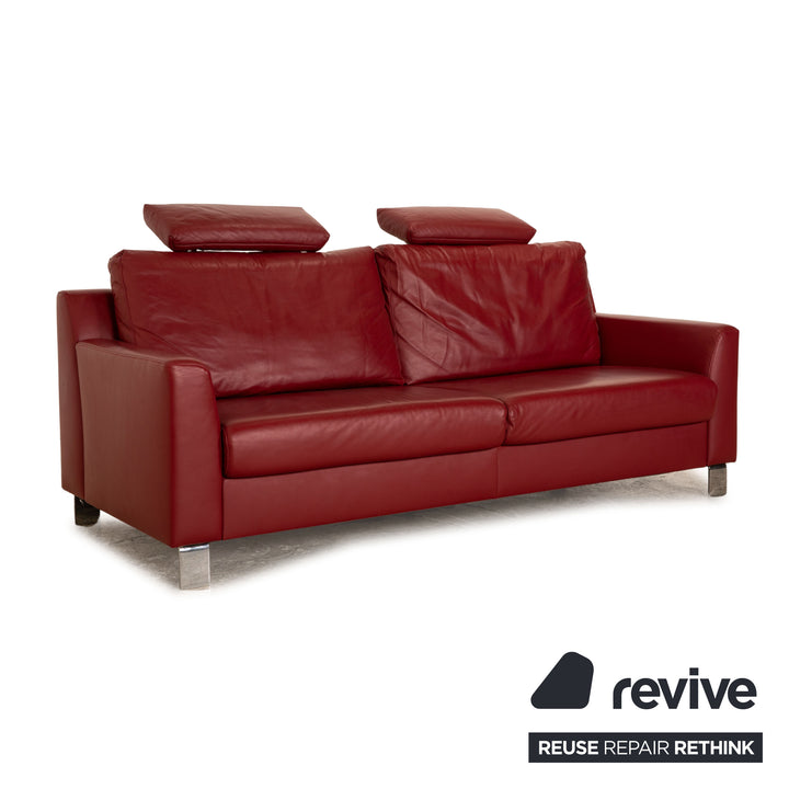 Ewald Schillig Leder Sofa Garnitur Rot Zweisitzer Sessel inkl. Kopfstütze
