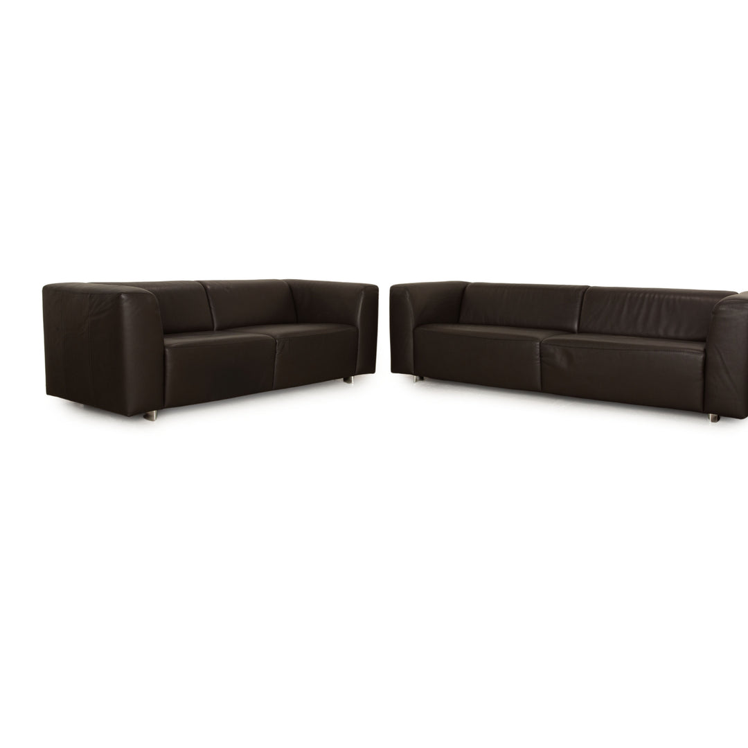 Ewald Schillig leather sofa set slate anthracite three-seater two-seater sofa couch