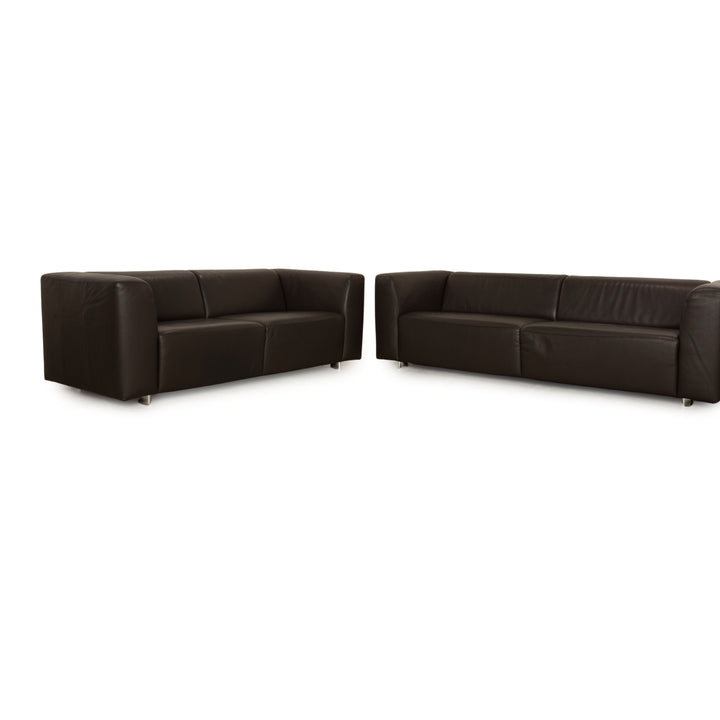 Ewald Schillig leather sofa set slate anthracite three-seater two-seater sofa couch