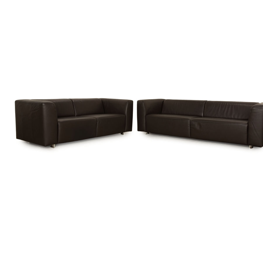 Ewald Schillig Leder Sofa Garnitur Schiefer Anthrazit Dreisitzer Zweisitzer Sofa Couch