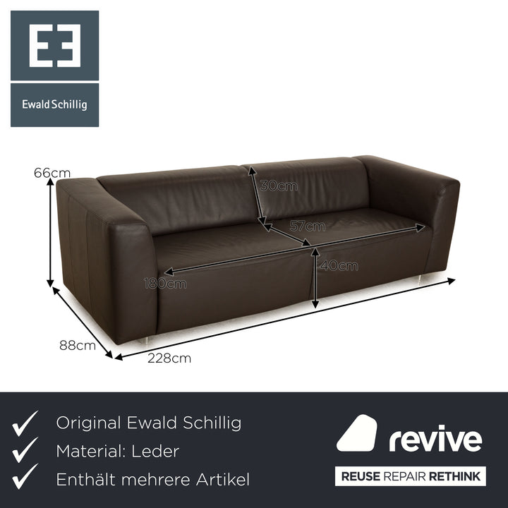 Ewald Schillig leather sofa set slate anthracite three-seater two-seater sofa couch