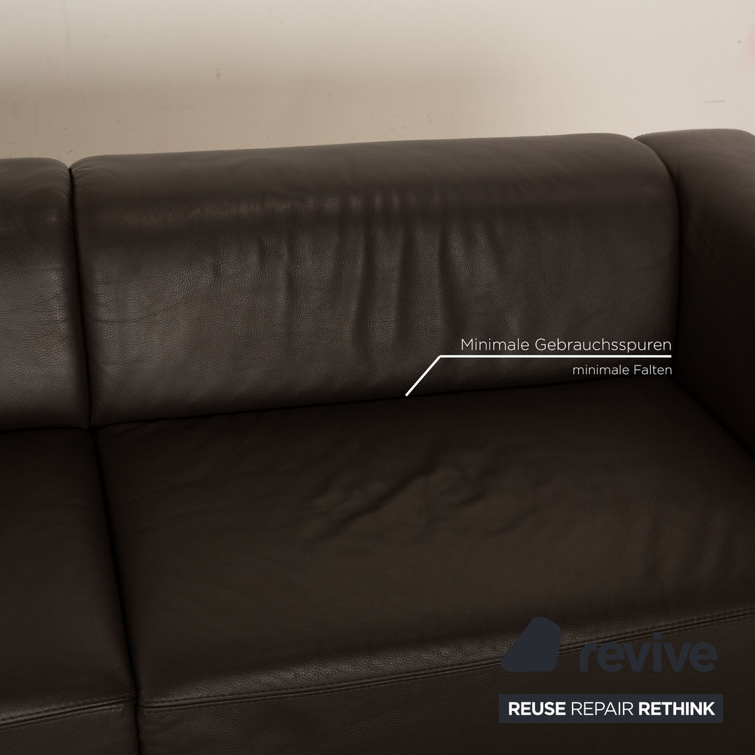 Ewald Schillig leather sofa set slate anthracite three-seater two-seater sofa couch