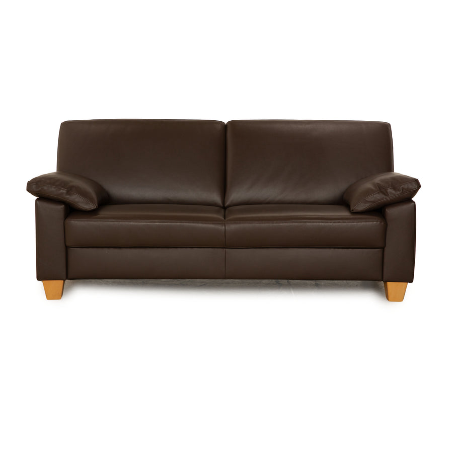 Ewald Schillig leather two-seater brown sofa couch