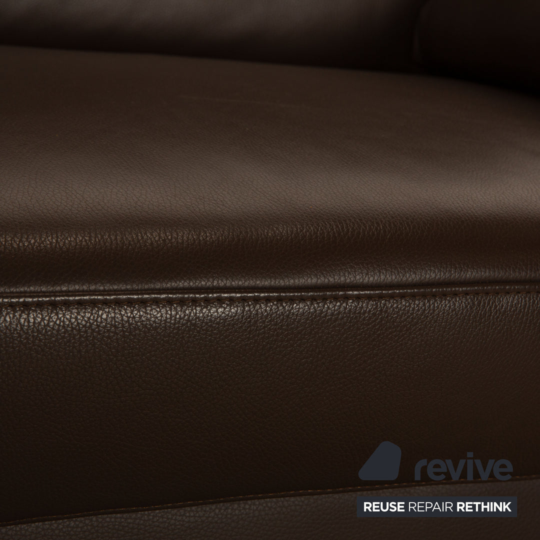 Ewald Schillig leather two-seater brown sofa couch