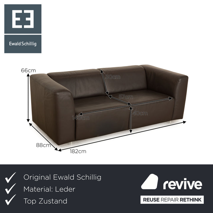 Ewald Schillig leather two-seater slate anthracite sofa couch