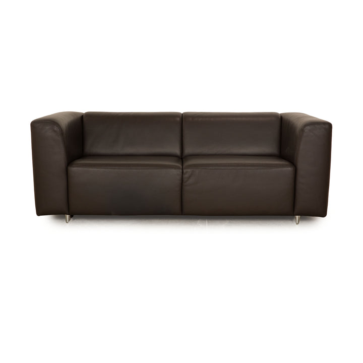 Ewald Schillig leather two-seater slate anthracite sofa couch