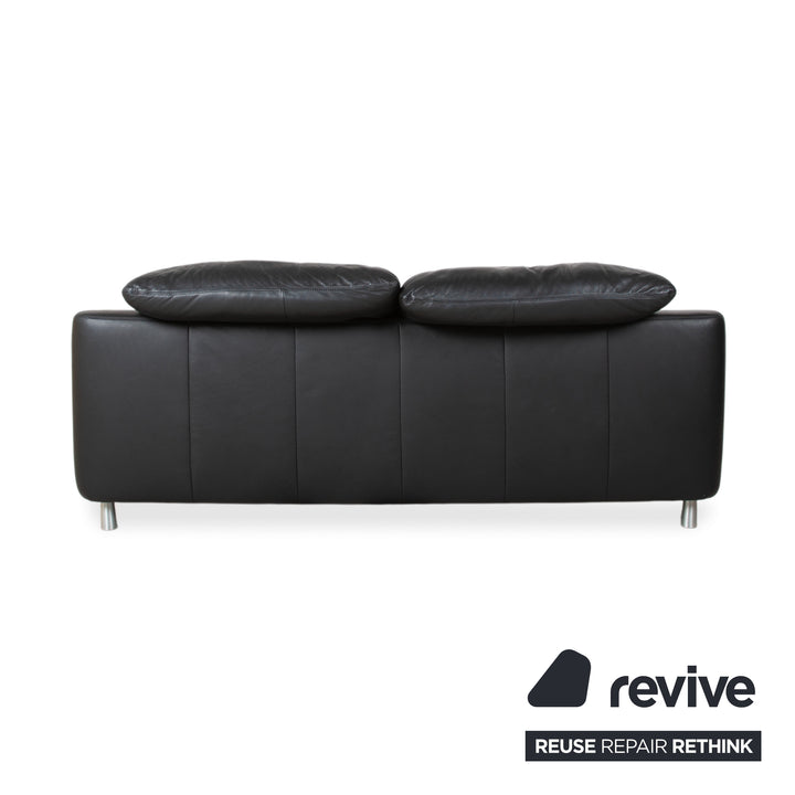 Ewald Schillig Leather Two-Seater Black Sofa Couch Manual Function