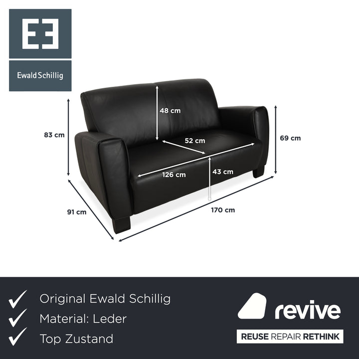 Ewald Schillig Leather Two-Seater Black Sofa Couch