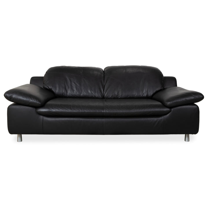 Ewald Schillig Leather Two-Seater Black Sofa Couch Manual Function