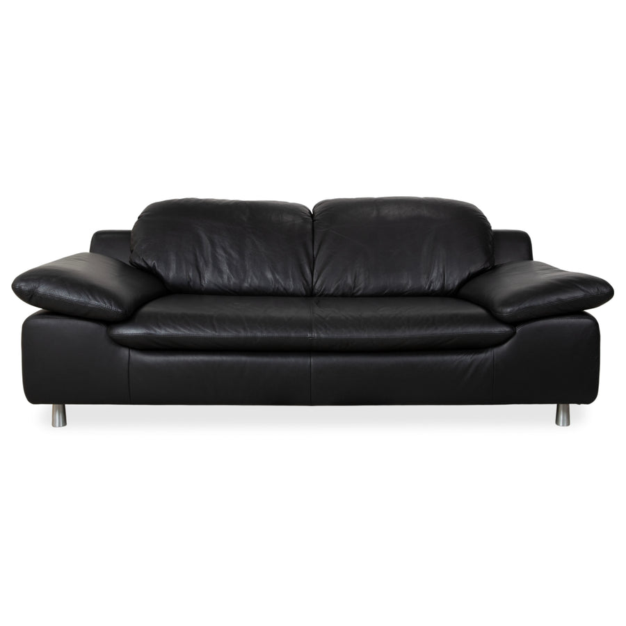 Ewald Schillig Leather Two-Seater Black Sofa Couch Manual Function