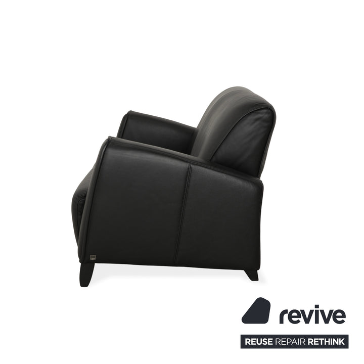 Ewald Schillig Leather Two-Seater Black Sofa Couch