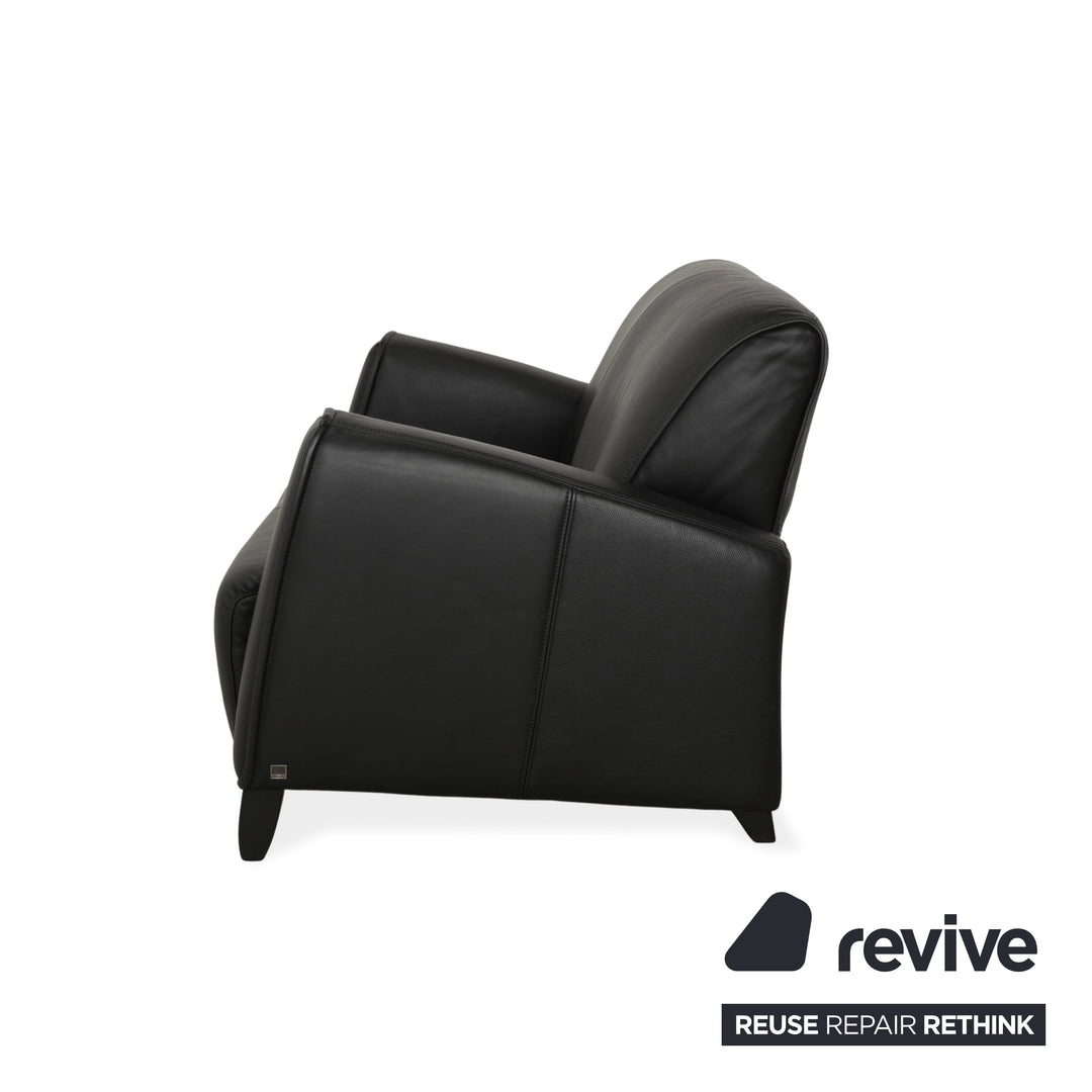 Ewald Schillig Leather Two-Seater Black Sofa Couch