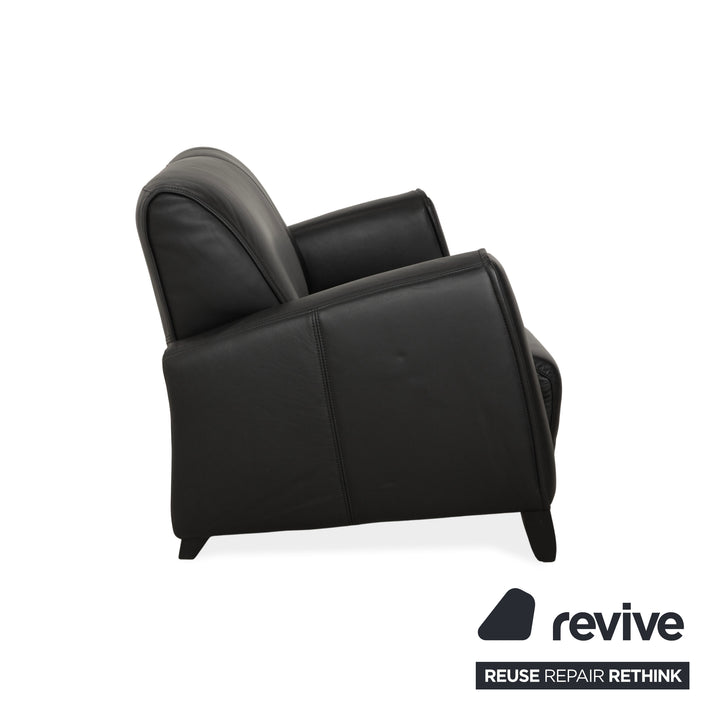 Ewald Schillig Leather Two-Seater Black Sofa Couch