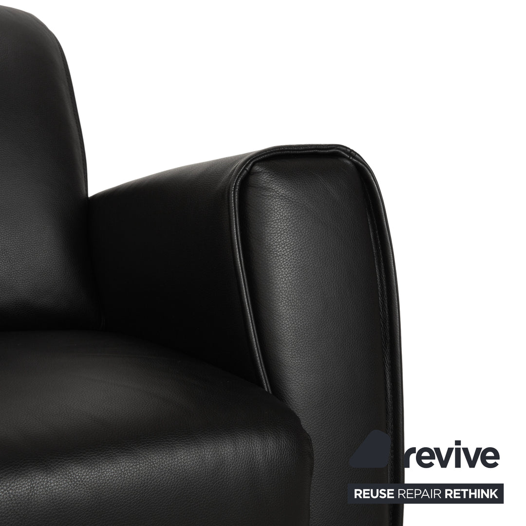 Ewald Schillig Leather Two-Seater Black Sofa Couch