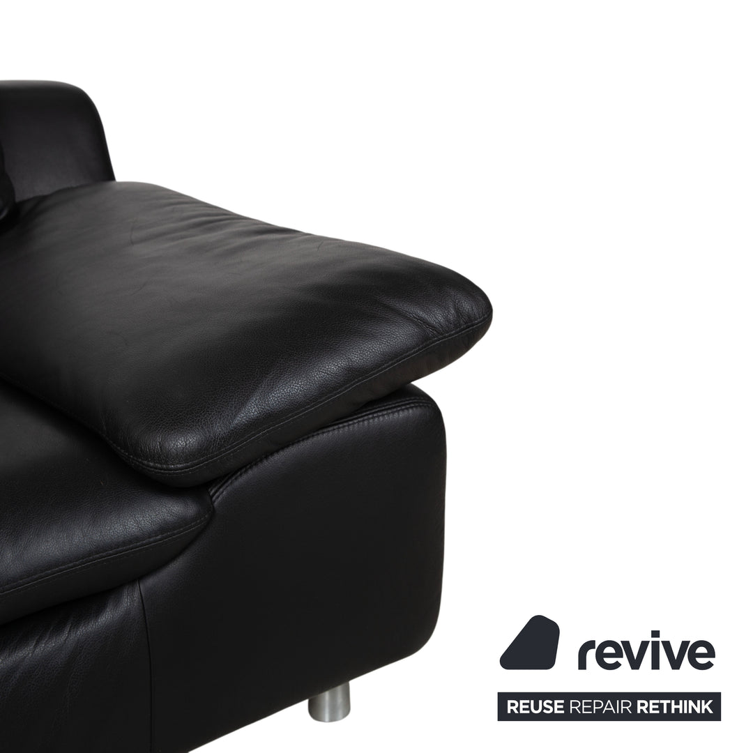 Ewald Schillig Leather Two-Seater Black Sofa Couch Manual Function