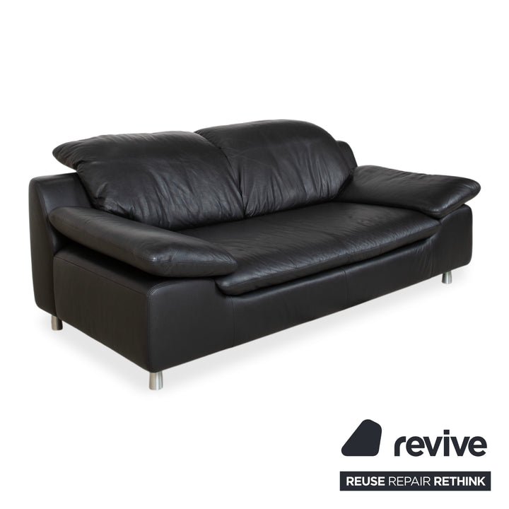 Ewald Schillig Leather Two-Seater Black Sofa Couch Manual Function