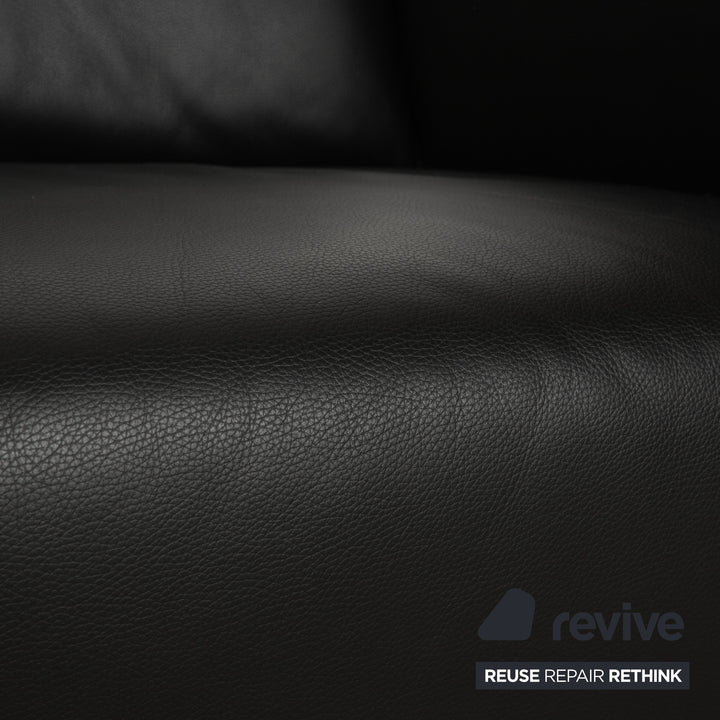 Ewald Schillig Leather Two-Seater Black Sofa Couch