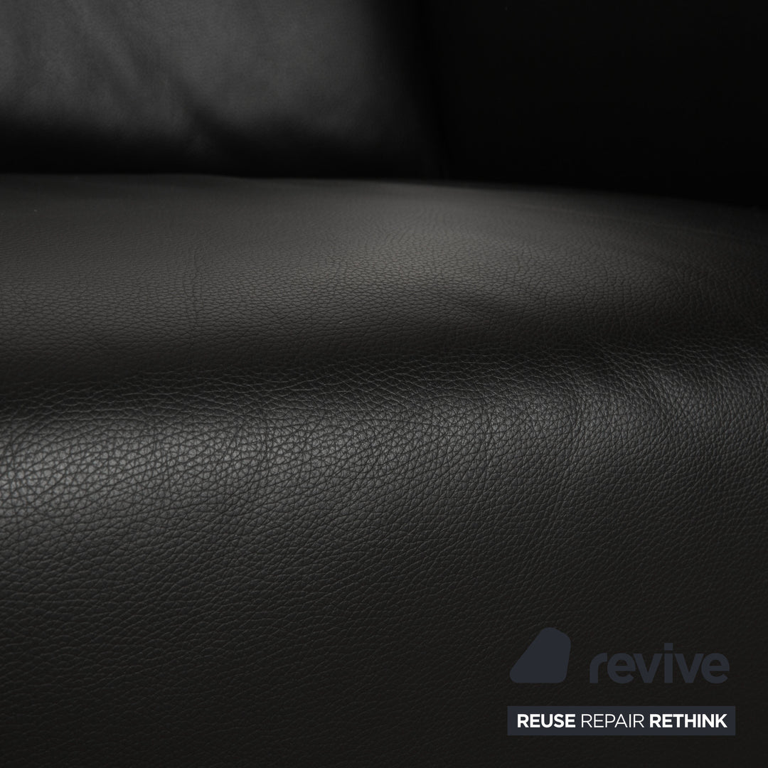 Ewald Schillig Leather Two-Seater Black Sofa Couch