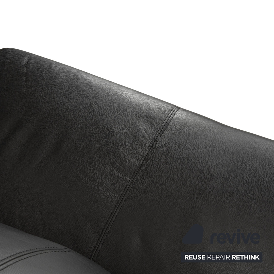 Ewald Schillig Leather Two-Seater Black Sofa Couch