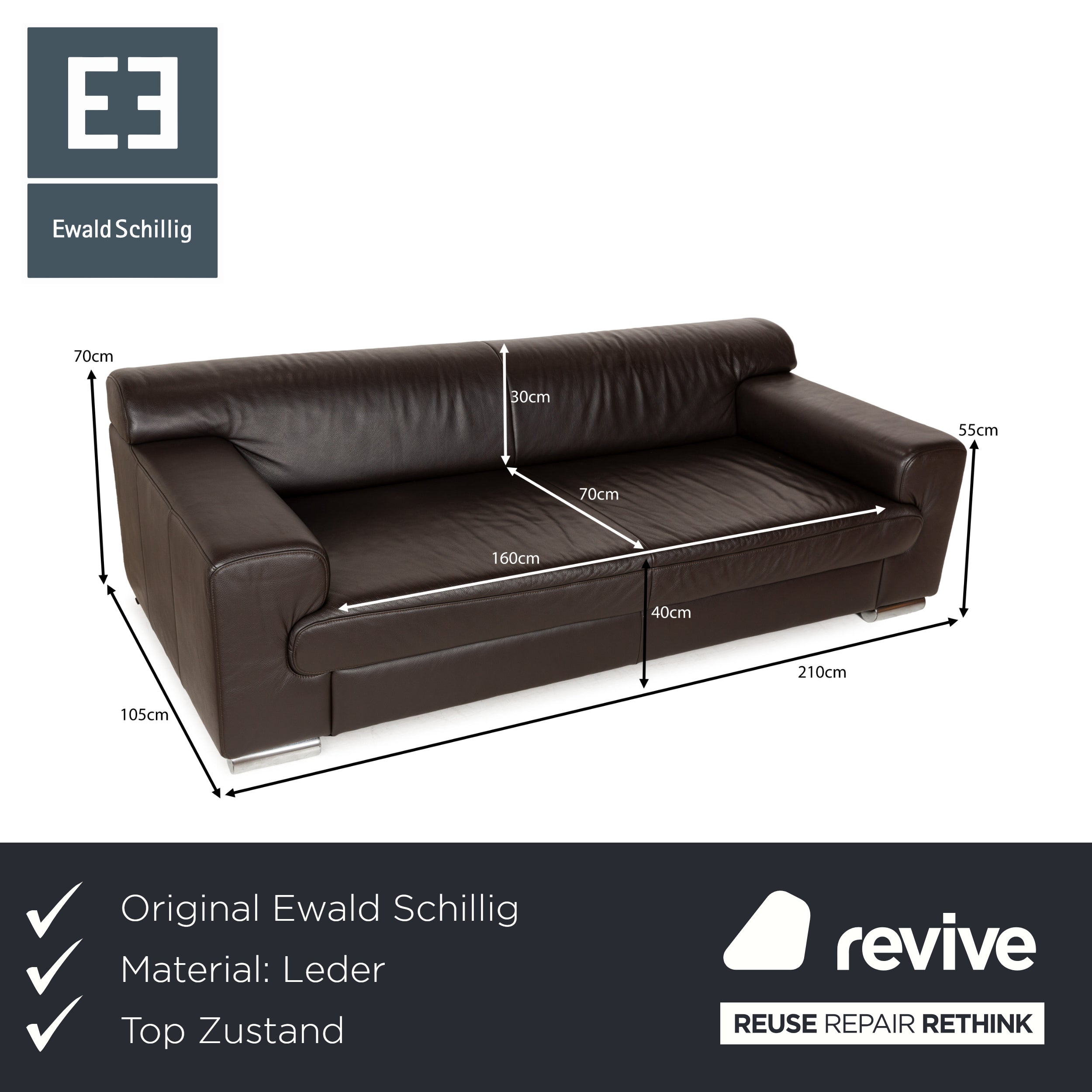 Ewald Schillig Loft Leder Dreisitzer Braun Sofa Couch