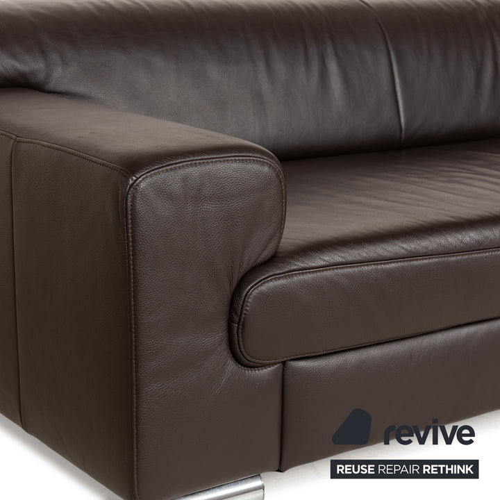 Ewald Schillig Loft Leather Three-Seater Brown Sofa Couch