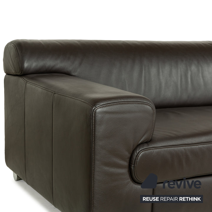 Ewald Schillig Loft Leather Four-Seater Brown Dark Brown Sofa Couch